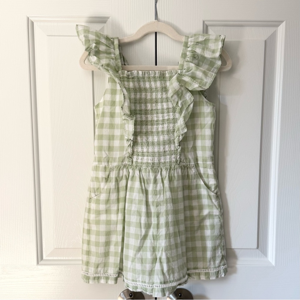 Janie and Jack Green Gingham Romper